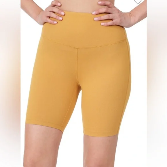 NWT! Mustard Buttery Soft Brushed High Waist Biker Shorts Size Comfortable - Picture 1 of 2